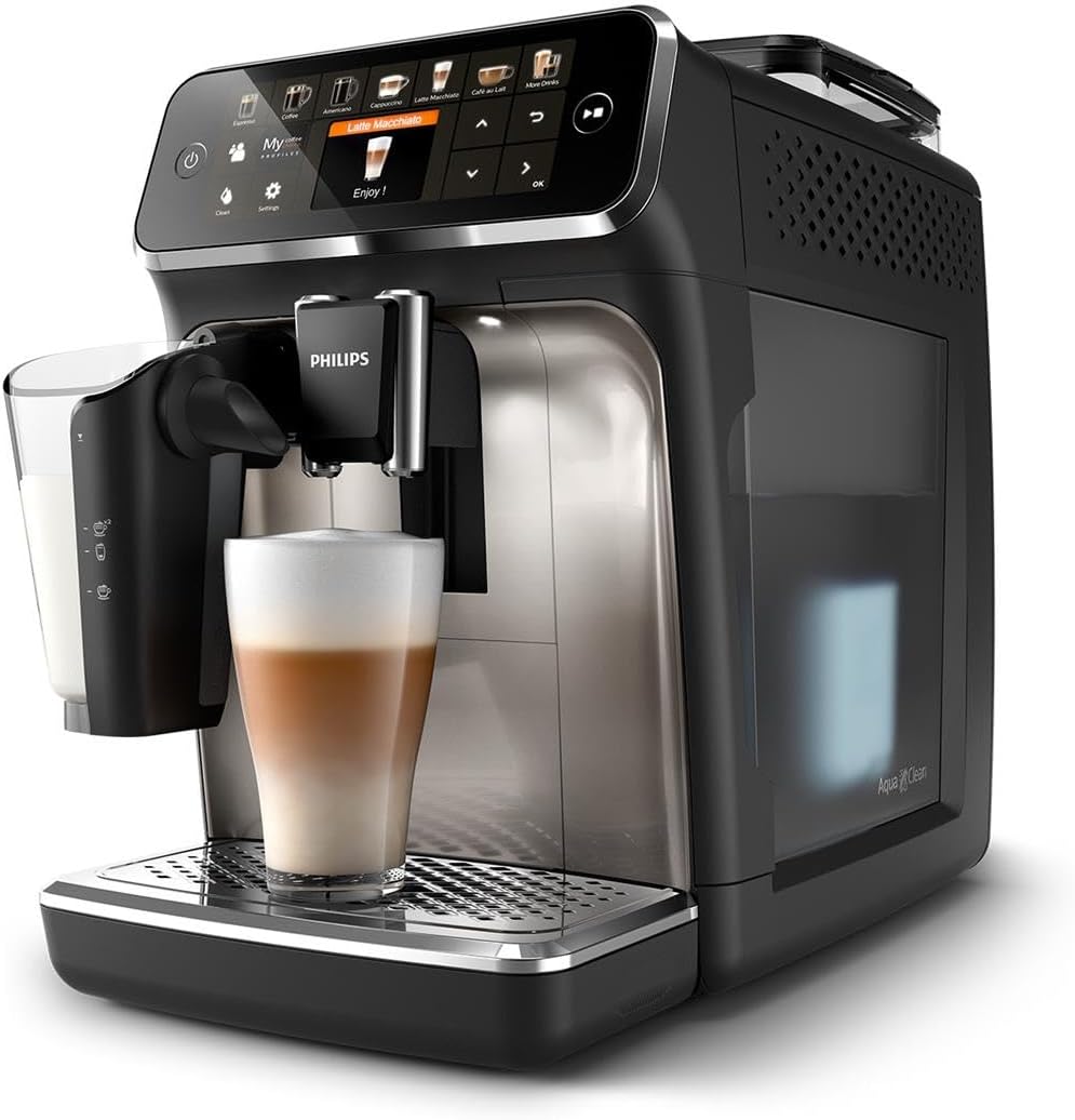 Serie 5400 Kaffeevollautomat – LatteGo Milchsystem, 12 Kaffeespezialitäten, Intuitives Display, 4 Benutzerprofile, Chrom (EP5447/90)