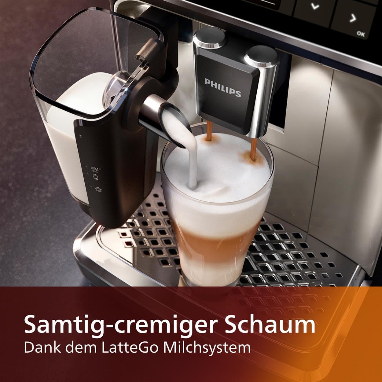Serie 5400 Kaffeevollautomat – LatteGo Milchsystem, 12 Kaffeespezialitäten, Intuitives Display, 4 Benutzerprofile, Chrom (EP5447/90)