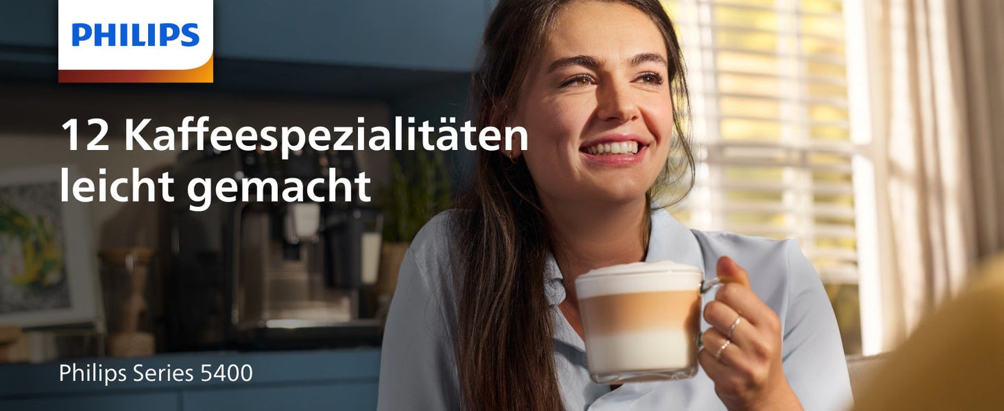 Serie 5400 Kaffeevollautomat – LatteGo Milchsystem, 12 Kaffeespezialitäten, Intuitives Display, 4 Benutzerprofile, Chrom (EP5447/90)